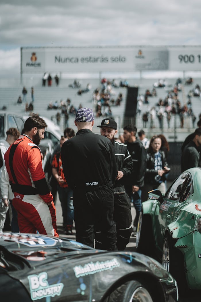 Thrilling motorsport event in Madrid with racers and spectators on a lively circuit.